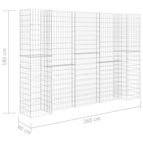 H-formet gabion-plantekasse 260 × 40 × 180 cm i stål - sølvfarvet