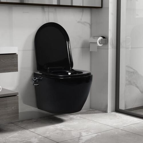 Væghængt toilet uden kant med bidetfunktion keramik sort