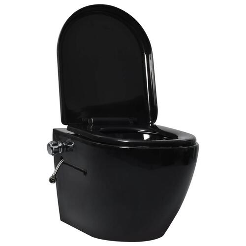 Væghængt toilet uden kant med bidetfunktion keramik sort