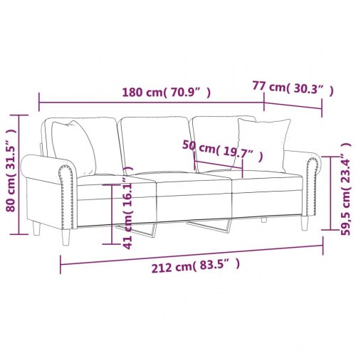 3-personers sofa med puder og hynder 180 cm velour brun
