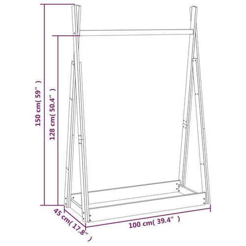 Tøjstativ 100x45x150 cm massivt fyrretræ grå