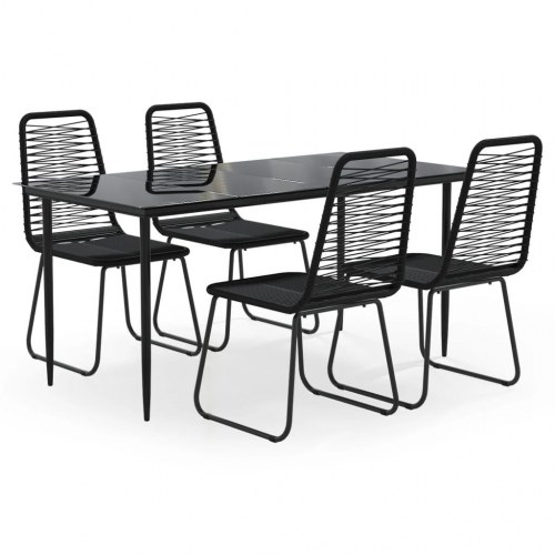 Spisebordssæt til haven 5 dele - sort glasbord og polyrattan stole