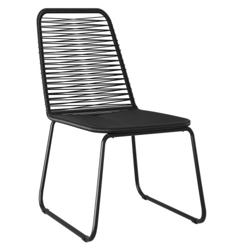 Spisebordssæt til haven 5 dele - sort glasbord og polyrattan stole