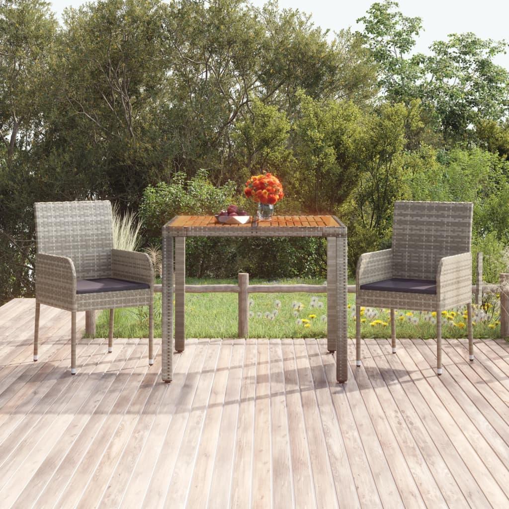 Havebord Med Træplade Polyrattan Grå - Træbordplade / 90 x 90 x 75 cm
