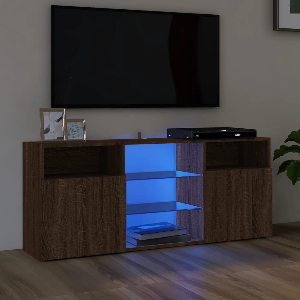 Tv-bord med LED-lys 120x30x50 cm brun egetræsfarve