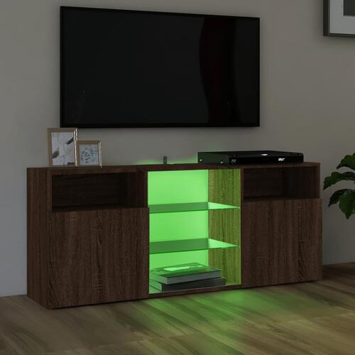 Tv-bord med LED-lys 120x30x50 cm brun egetræsfarve