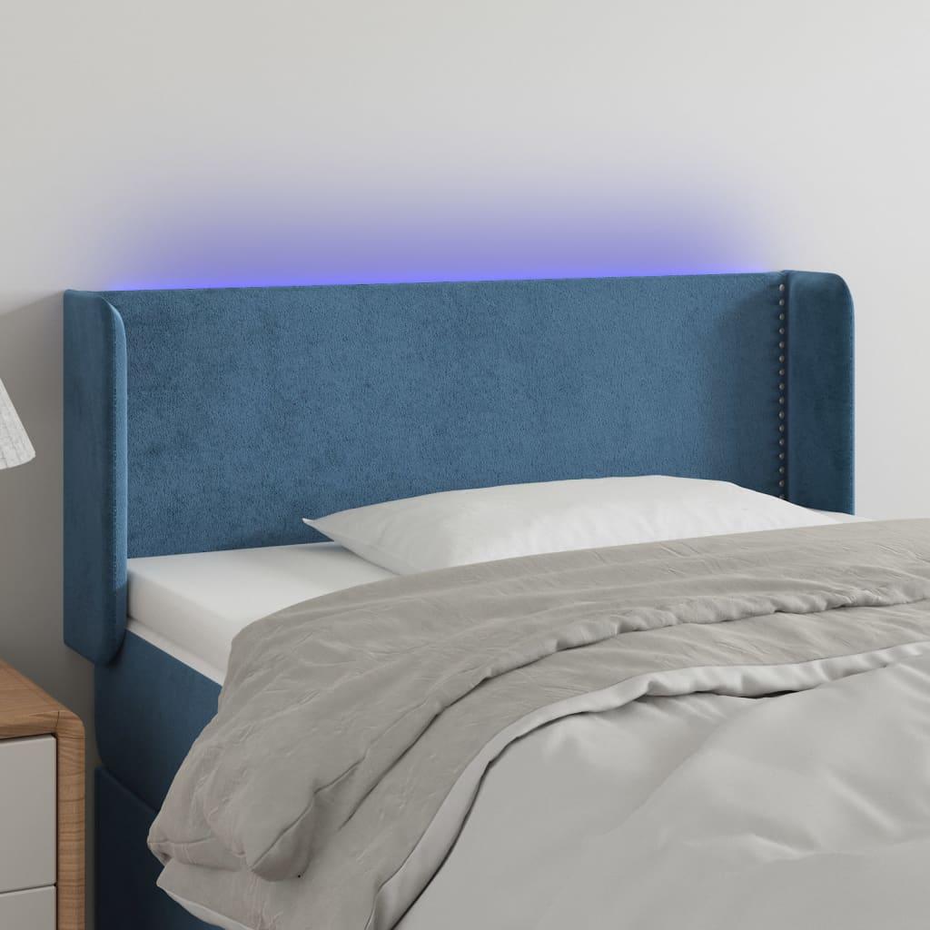 Sengegavl Med Led-Lys Fløjl - Mørkeblå / 103 x 16 x 78/88 cm