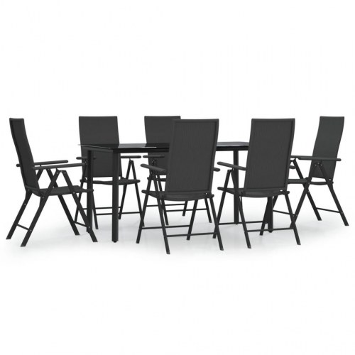 Spisebordssæt til haven 7 dele i sort polyrattan med glasbord