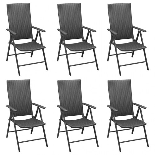 Spisebordssæt til haven 7 dele i sort polyrattan med glasbord