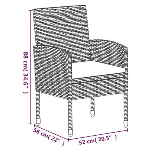 Spisebordssæt til haven 7 dele med hynder polyrattan sort