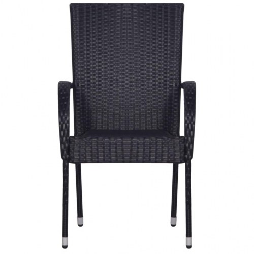 Spisebordssæt til haven - 7 dele i sort polyrattan med glasbord