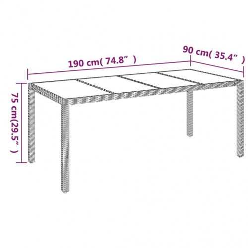 Havebord med glastop 190 x 90 x 75 cm - grå