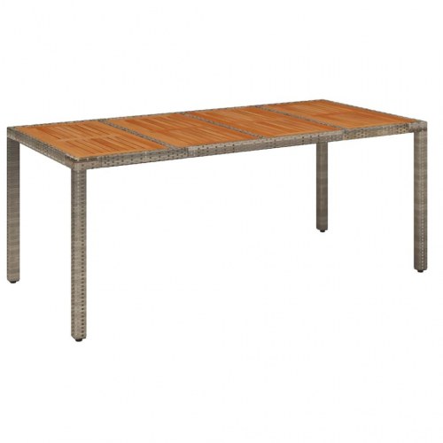 Havebord i polyrattan med træplade - grå, 190 x 90 x 75 cm