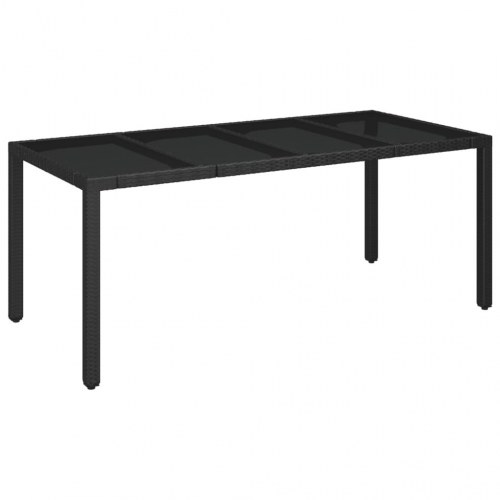 Havebord med glastop i polyrattan - sort