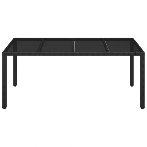 Havebord med glastop i polyrattan - sort