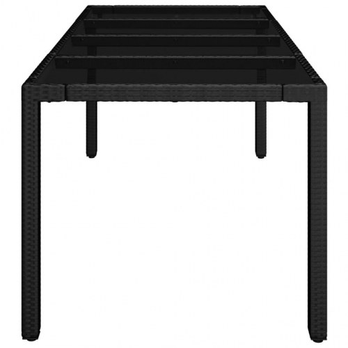 Havebord med glastop i polyrattan - sort