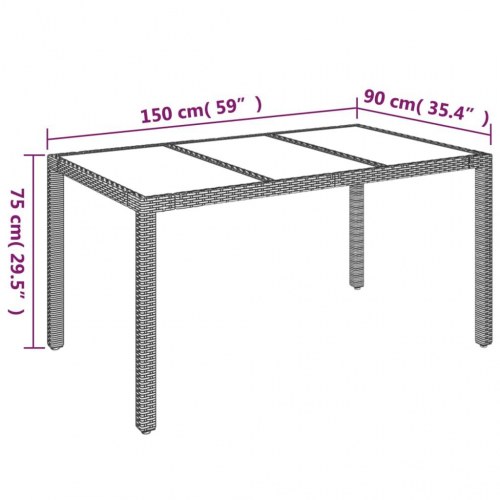 Havebord med glastop 150 x 90 x 75 cm - sort