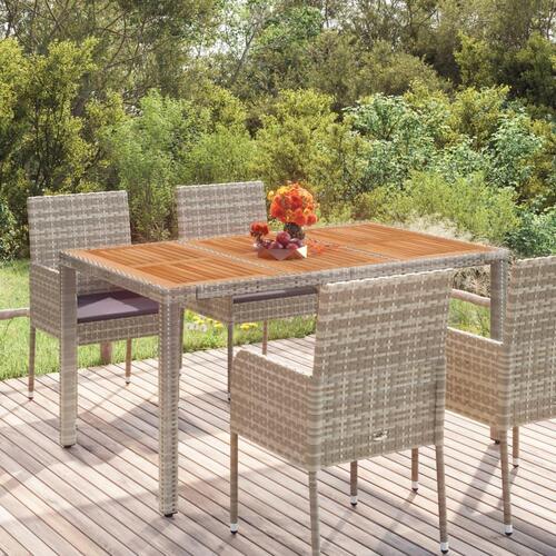 Havebord med træplade 150x90x75 cm polyrattan grå
