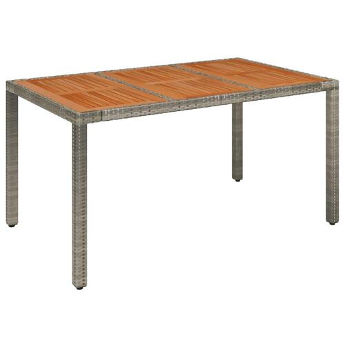 Havebord med træplade 150x90x75 cm polyrattan grå