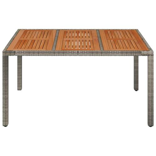Havebord med træplade 150x90x75 cm polyrattan grå