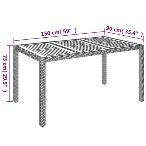 Havebord med træplade 150x90x75 cm polyrattan grå