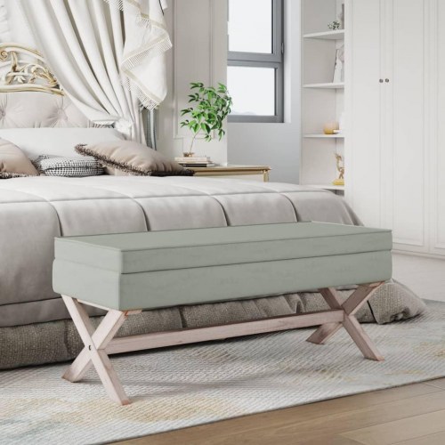 Opbevaringsskammel i velour 110×45×49 cm - lysegrå