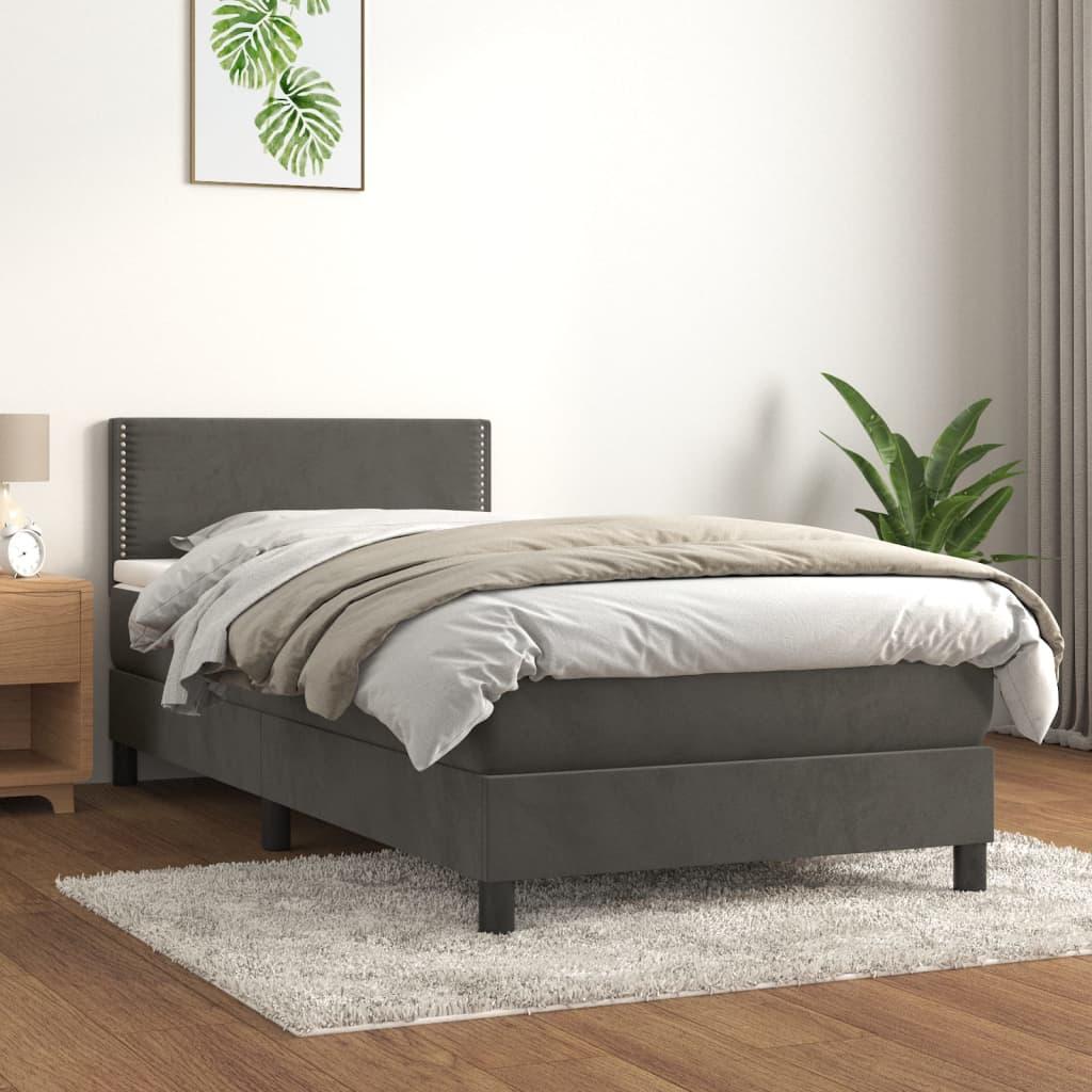 Kontinentalseng Med Madras 100x200 Cm Fløjl Mørkegrå