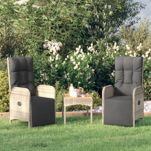 Havestole med lænefunktion og hynder - 2 stk., polyrattan, grå