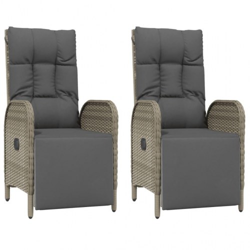 Havestole med lænefunktion og hynder - 2 stk., polyrattan, grå