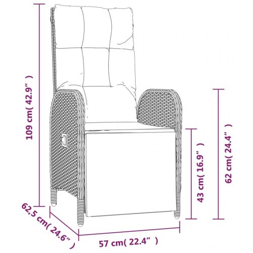 Havestole med lænefunktion og hynder - 2 stk., polyrattan, grå
