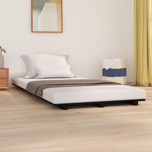 Sengestel 90 x 190 cm - massivt fyrretræ, sort
