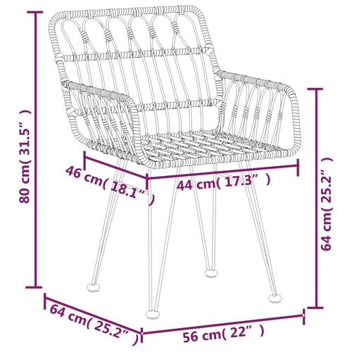 Havestole 2 stk. med armlæn 56x64x80 cm polyrattan