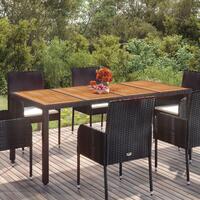 Havebord med træplade 190x90x75 cm polyrattan sort