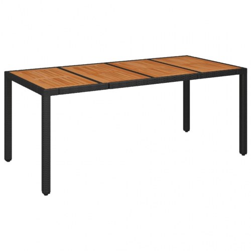 Havebord med træplade 190x90x75 cm polyrattan sort