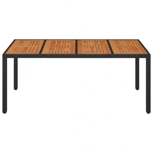 Havebord med træplade 190x90x75 cm polyrattan sort