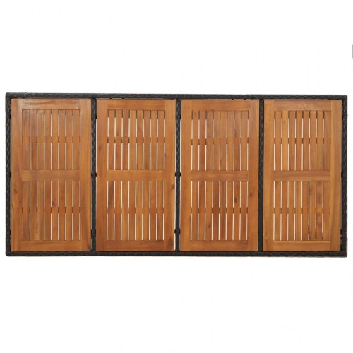 Havebord med træplade 190x90x75 cm polyrattan sort