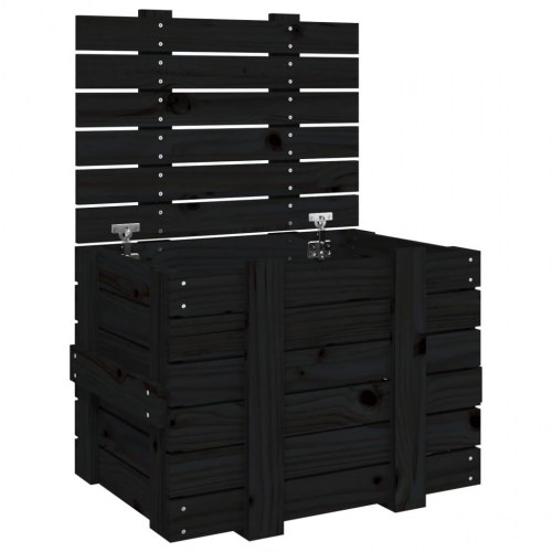 Opbevaringskasse 58x40,5x42 cm massivt fyrretræ sort