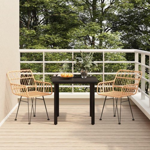 Spisebordssæt til haven i polyrattan - 3 dele, sort bord