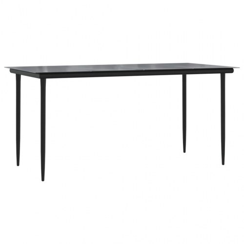 Spisebordssæt til haven - 7 dele i sort polyrattan med glasbord