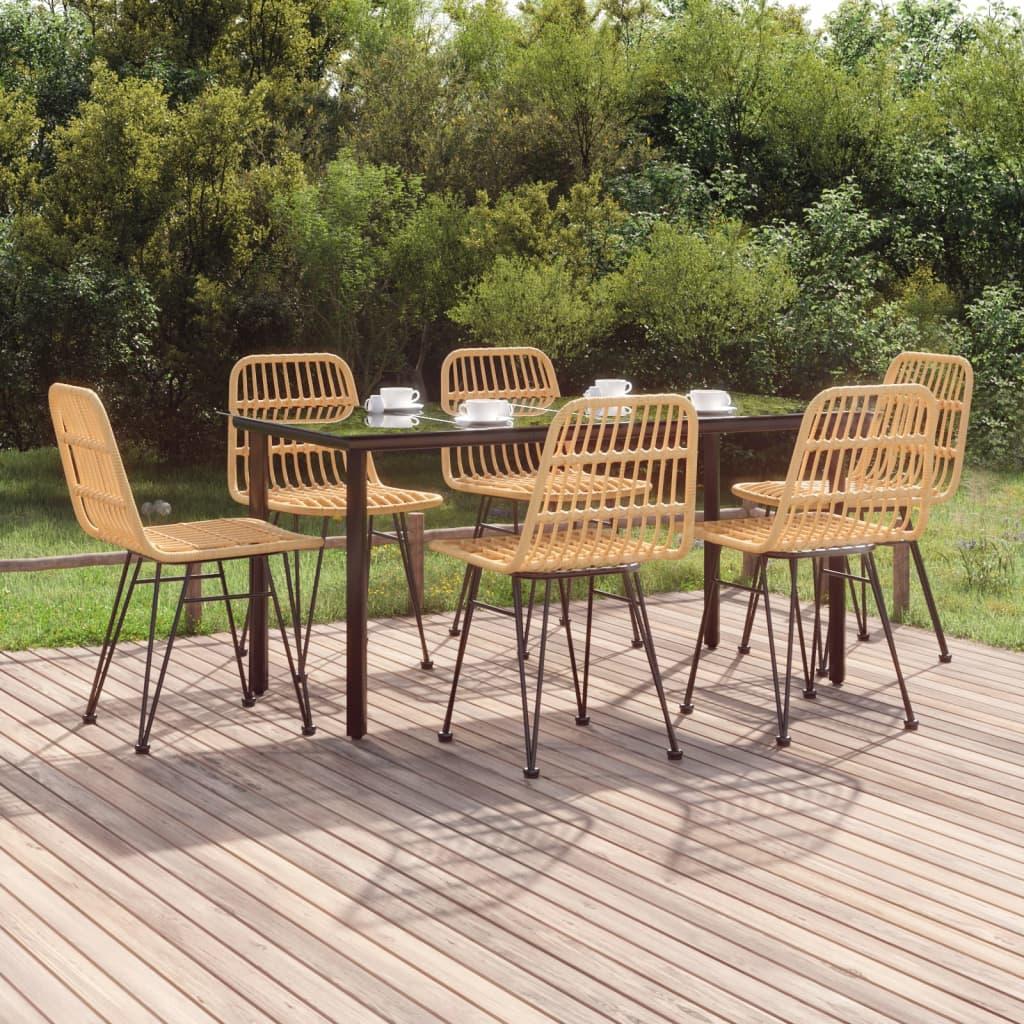 Spisebordssæt til haven 7 dele i polyrattan - sort bord, glasplade