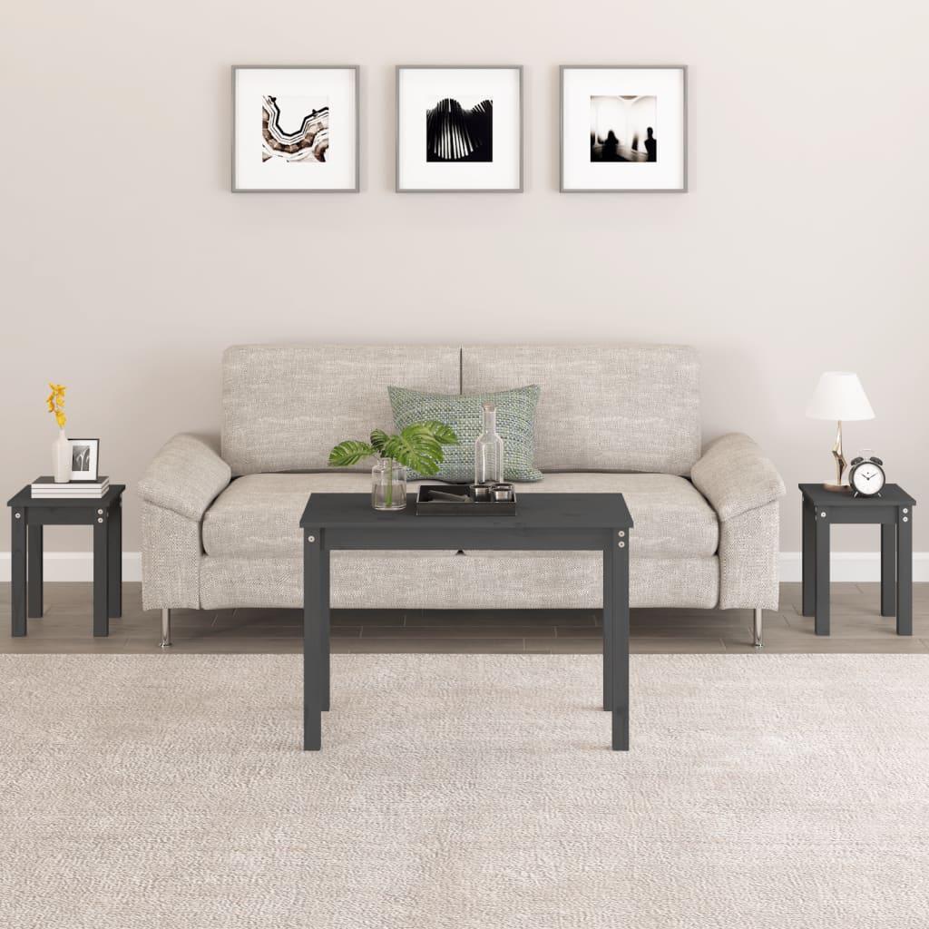 Indskudsborde 3 stk. massivt fyrretræ grå billede