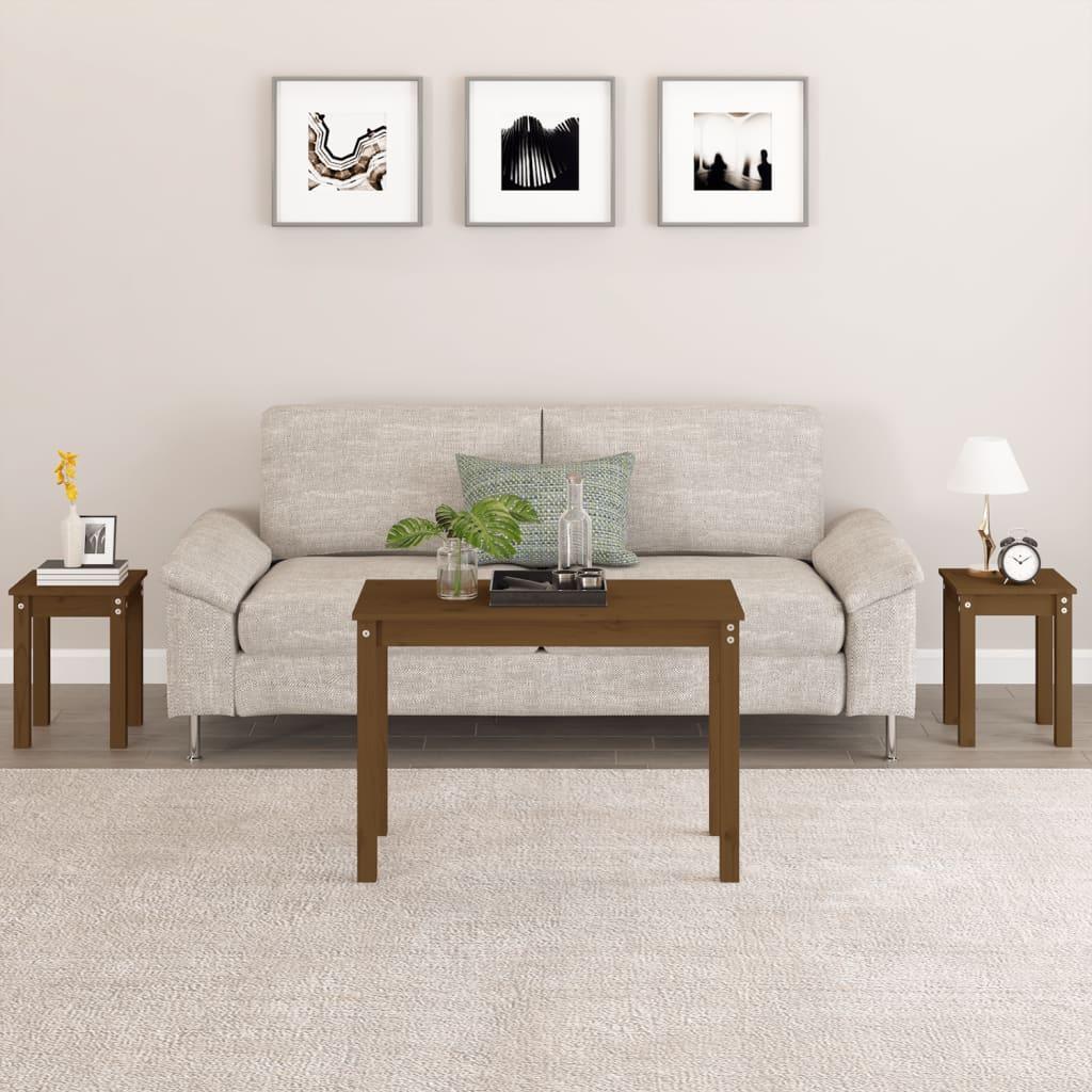 Indskudsborde 3 stk. massivt fyrretræ gyldenbrun billede