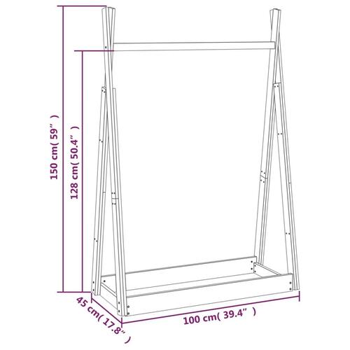 Tøjstativ 100x45x150 cm massivt fyrretræ hvid