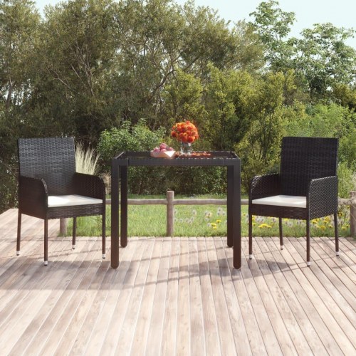 Havebord med glastop 90 x 90 x 75 cm - sort
