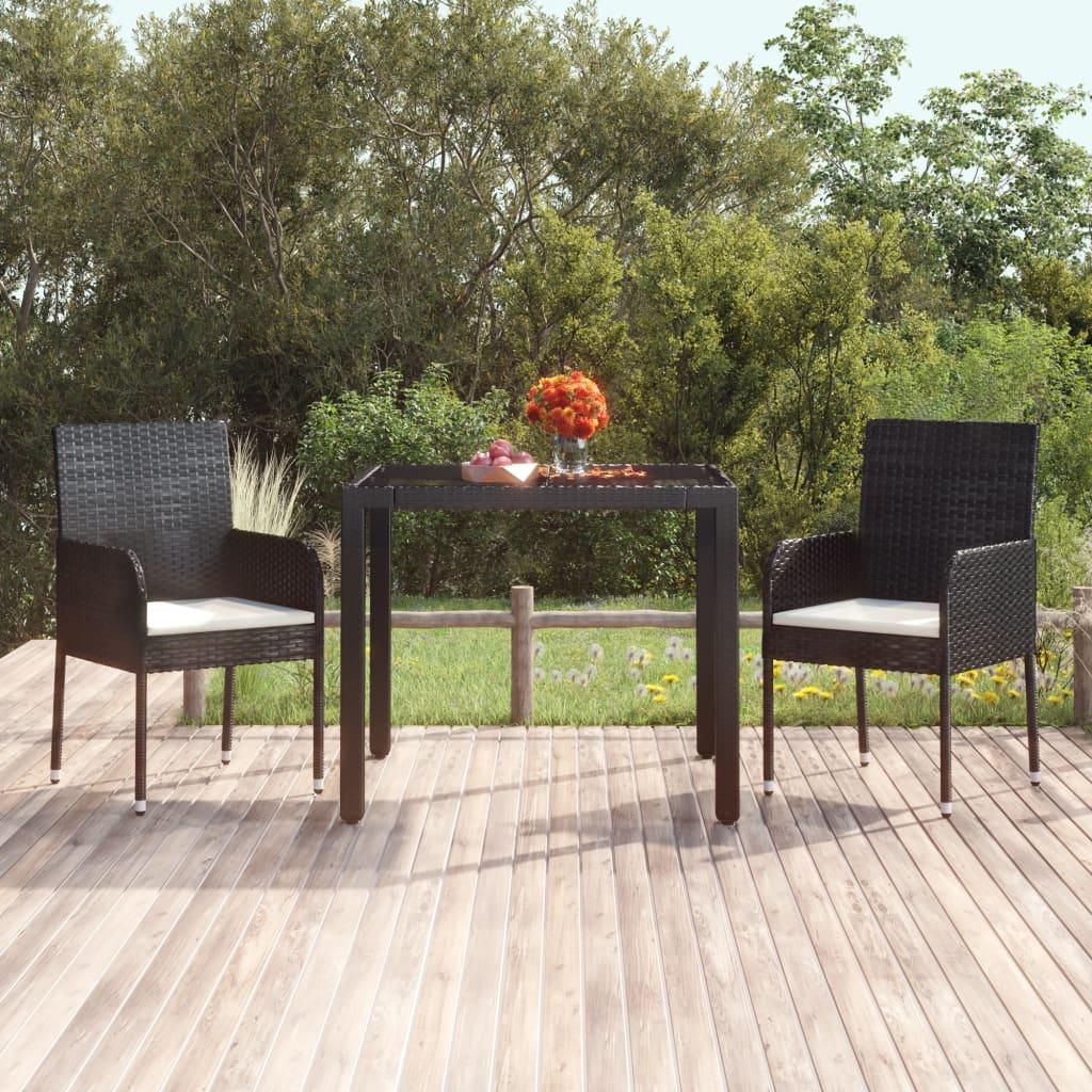 Havebord Med Glastop 150X90X75 Cm Polyrattan Sort - Glasbordplade / 90 x 90 x 75 cm