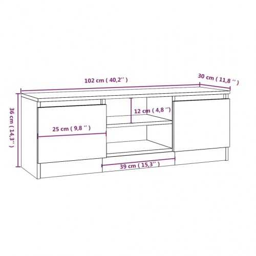 Tv-bord med låge 102×30×36 cm - betongrå
