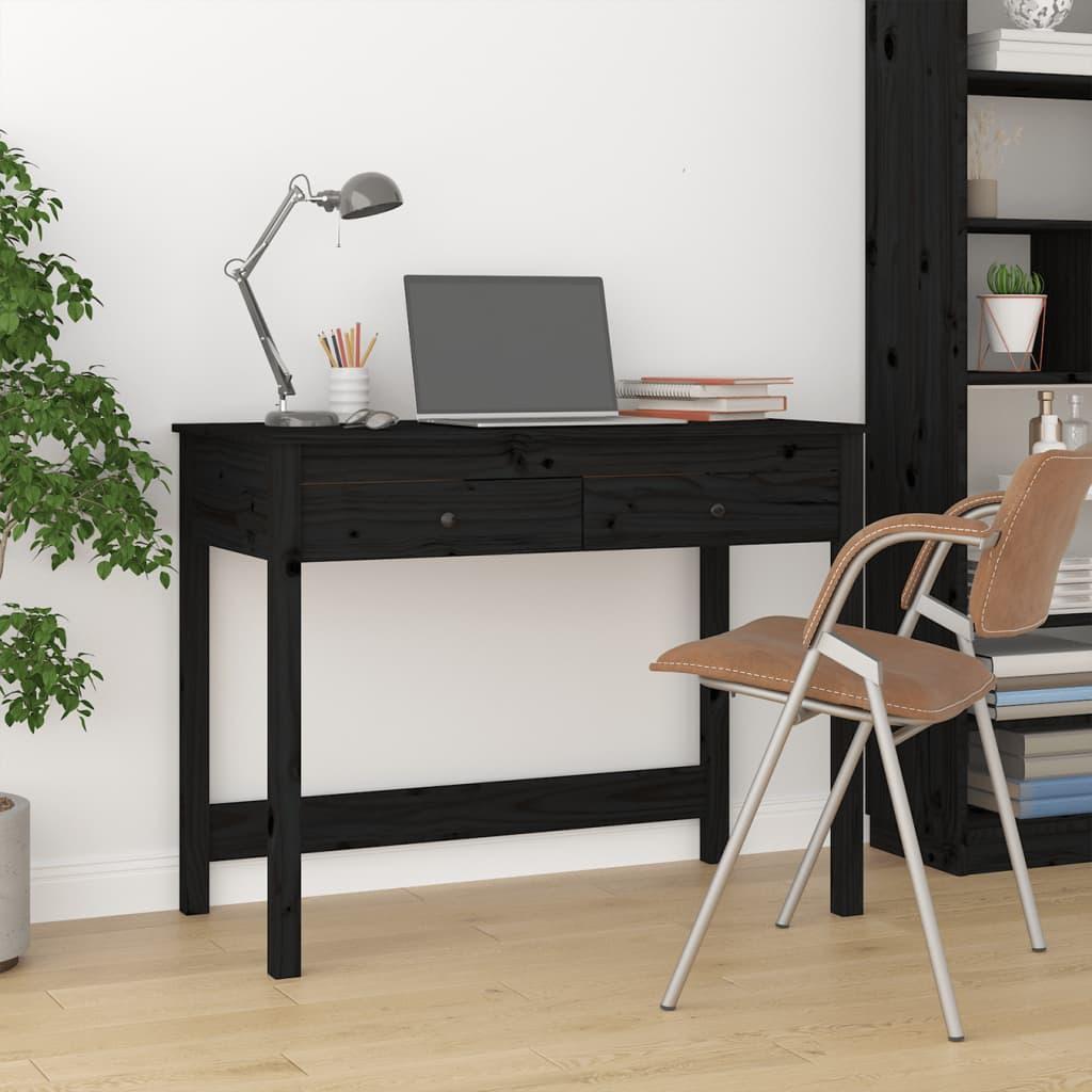 Skrivebord med skuffer 100x50x78 cm massivt fyrretræ sort