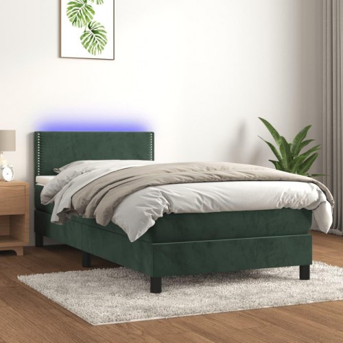Kontinentalseng med madras og LED-lys 90x190 cm fløjl mørkegrøn