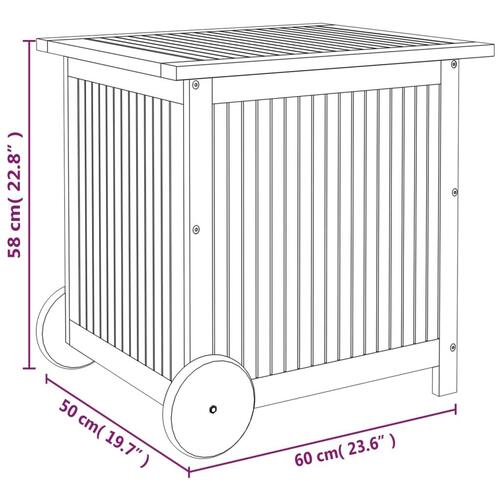 Opbevaringsboks til haven med hjul 60x50x58 cm massivt træ