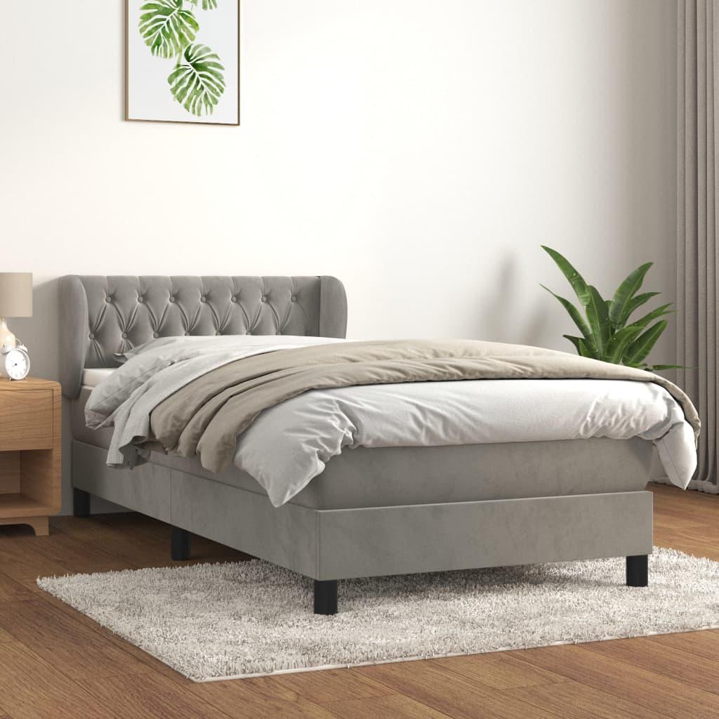 Kontinentalseng med madras 90x190 cm fløjl lysegrå